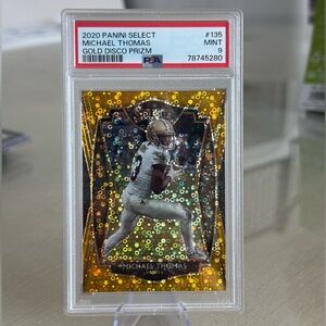 🔥 2020 Michael Thomas Panini Select Gold Disco Prizm 02/10. PSA 9